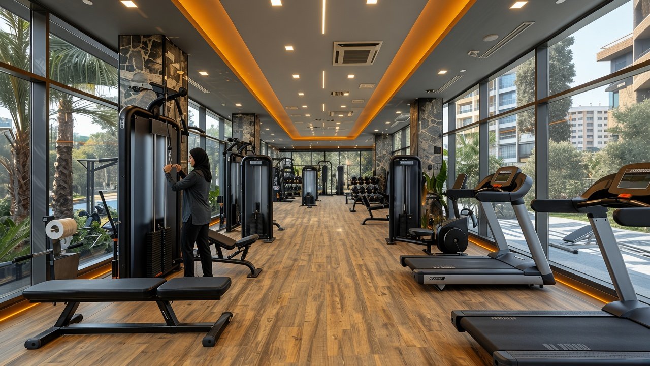 A member training on a cable machine in the Zarya gym
